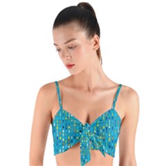 Aqua Blue Artsy Beaded Weave Pattern Woven Tie Front Bralet