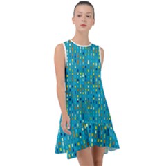 Aqua Blue Artsy Beaded Weave Pattern Frill Swing Dress by SpinnyChairDesigns