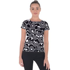 Abstract Black And White Bubble Pattern Short Sleeve Sports Top  by SpinnyChairDesigns