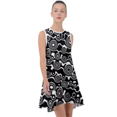 Abstract Black And White Bubble Pattern Frill Swing Dress by SpinnyChairDesigns