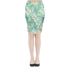 Turquoise Light Green Butterfly Pattern Midi Wrap Pencil Skirt