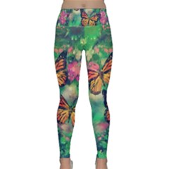 Watercolor Monarch Butterflies Lightweight Velour Classic Yoga Leggings by SpinnyChairDesigns