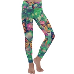 Watercolor Monarch Butterflies Kids  Lightweight Velour Classic Yoga Leggings by SpinnyChairDesigns