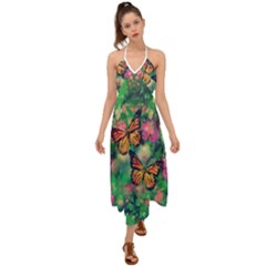 Watercolor Monarch Butterflies Halter Tie Back Dress  by SpinnyChairDesigns