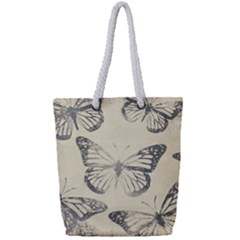 Vintage Ink Stamp On Paper Monarch Butterfly Full Print Rope Handle Tote (small) by SpinnyChairDesigns