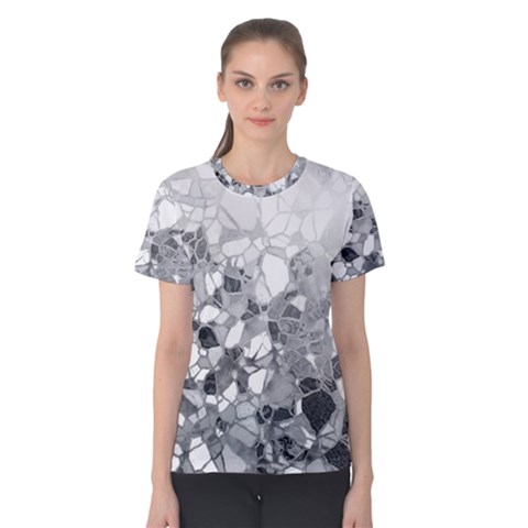 Black And White Abstract Mosaic Pattern Women s Cotton Tee by SpinnyChairDesigns