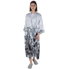 Black And White Abstract Mosaic Pattern Maxi Satin Kimono by SpinnyChairDesigns