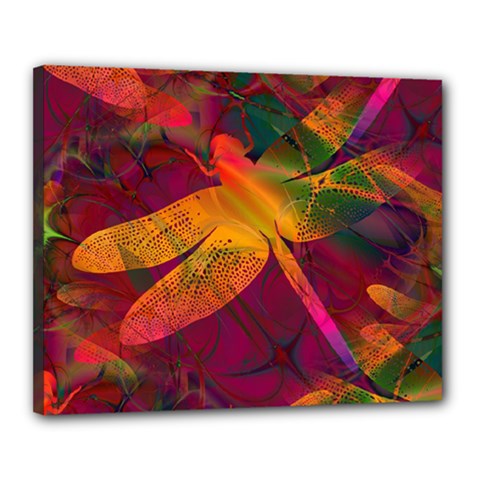 Dragonflies Abstract Colorful Pattern Canvas 20  X 16  (stretched) by SpinnyChairDesigns