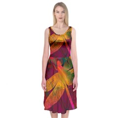 Dragonflies Abstract Colorful Pattern Midi Sleeveless Dress by SpinnyChairDesigns