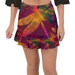 Dragonflies Abstract Colorful Pattern Fishtail Mini Chiffon Skirt by SpinnyChairDesigns