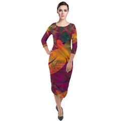 Dragonflies Abstract Colorful Pattern Quarter Sleeve Midi Velour Bodycon Dress by SpinnyChairDesigns