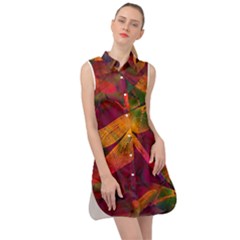 Dragonflies Abstract Colorful Pattern Sleeveless Shirt Dress by SpinnyChairDesigns