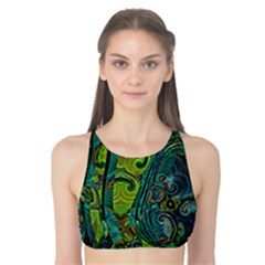 Jungle Print Green Abstract Pattern Tank Bikini Top by SpinnyChairDesigns