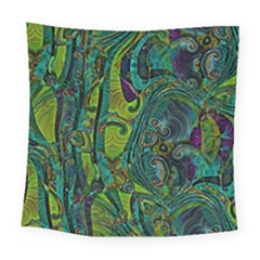 Jungle Print Green Abstract Pattern Square Tapestry (large) by SpinnyChairDesigns