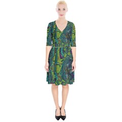 Jungle Print Green Abstract Pattern Wrap Up Cocktail Dress by SpinnyChairDesigns