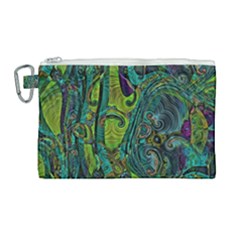 Jungle Print Green Abstract Pattern Canvas Cosmetic Bag (large) by SpinnyChairDesigns