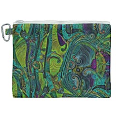 Jungle Print Green Abstract Pattern Canvas Cosmetic Bag (xxl) by SpinnyChairDesigns