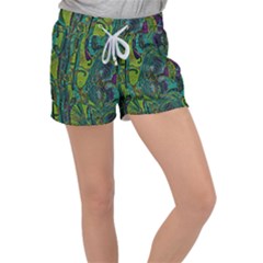 Jungle Print Green Abstract Pattern Velour Lounge Shorts by SpinnyChairDesigns