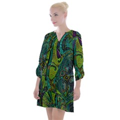 Jungle Print Green Abstract Pattern Open Neck Shift Dress by SpinnyChairDesigns