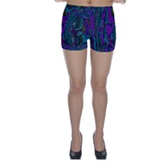 Purple Teal Abstract Jungle Print Pattern Skinny Shorts by SpinnyChairDesigns