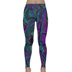 Purple Teal Abstract Jungle Print Pattern Classic Yoga Leggings by SpinnyChairDesigns