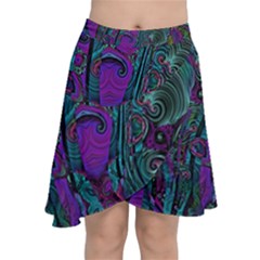 Purple Teal Abstract Jungle Print Pattern Chiffon Wrap Front Skirt by SpinnyChairDesigns