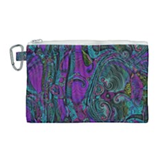 Purple Teal Abstract Jungle Print Pattern Canvas Cosmetic Bag (large) by SpinnyChairDesigns