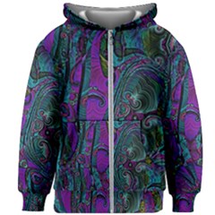 Purple Teal Abstract Jungle Print Pattern Kids  Zipper Hoodie Without Drawstring by SpinnyChairDesigns