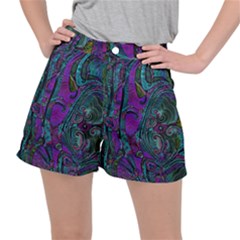 Purple Teal Abstract Jungle Print Pattern Ripstop Shorts by SpinnyChairDesigns