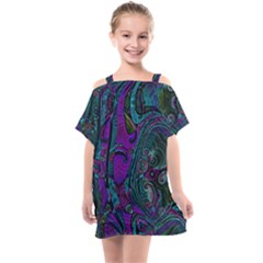 Purple Teal Abstract Jungle Print Pattern Kids  One Piece Chiffon Dress by SpinnyChairDesigns