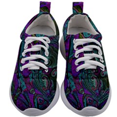 Purple Teal Abstract Jungle Print Pattern Kids Athletic Shoes by SpinnyChairDesigns