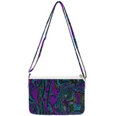 Purple Teal Abstract Jungle Print Pattern Double Gusset Crossbody Bag by SpinnyChairDesigns