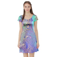 Pastel Marble Paint Swirl Pattern Short Sleeve Skater Dress by SpinnyChairDesigns