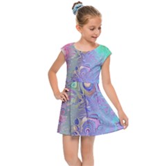 Pastel Marble Paint Swirl Pattern Kids  Cap Sleeve Dress by SpinnyChairDesigns