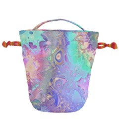 Pastel Marble Paint Swirl Pattern Drawstring Bucket Bag by SpinnyChairDesigns