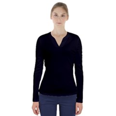 Plain Black Solid Color V-neck Long Sleeve Top by FlagGallery