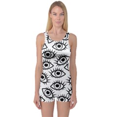 Black And White Cartoon Eyeballs One Piece Boyleg Swimsuit by SpinnyChairDesigns