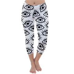 Black And White Cartoon Eyeballs Capri Winter Leggings 