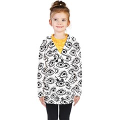 Black And White Cartoon Eyeballs Kids  Double Breasted Button Coat