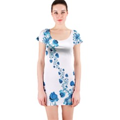 Abstract Blue Flowers On White Short Sleeve Bodycon Dress by SpinnyChairDesigns