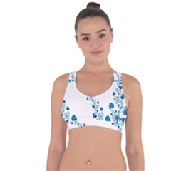 Abstract Blue Flowers On White Cross String Back Sports Bra by SpinnyChairDesigns