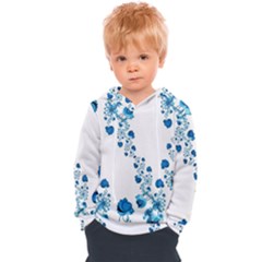 Abstract Blue Flowers On White Kids  Overhead Hoodie