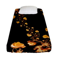 Abstract Gold Yellow Roses On Black Fitted Sheet (single Size) by SpinnyChairDesigns
