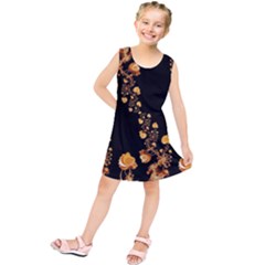 Abstract Gold Yellow Roses On Black Kids  Tunic Dress by SpinnyChairDesigns