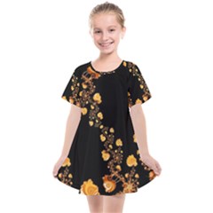 Abstract Gold Yellow Roses On Black Kids  Smock Dress by SpinnyChairDesigns