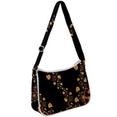 Abstract Gold Yellow Roses On Black Zip Up Shoulder Bag