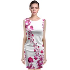 Abstract Pink Roses On White Sleeveless Velvet Midi Dress by SpinnyChairDesigns