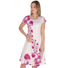 Abstract Pink Roses On White Classic Short Sleeve Dress by SpinnyChairDesigns