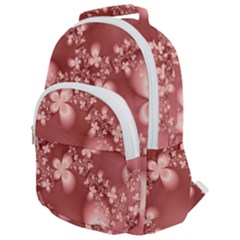 Tea Rose Colored Floral Pattern Rounded Multi Pocket Backpack by SpinnyChairDesigns