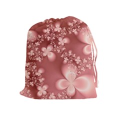 Tea Rose Colored Floral Pattern Drawstring Pouch (xl) by SpinnyChairDesigns